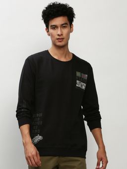 SHOWOFF - Men Round Neck Graphic Black Sweatshirt