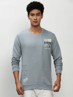 SHOWOFF - Men Round Neck Graphic Blue Sweatshirt