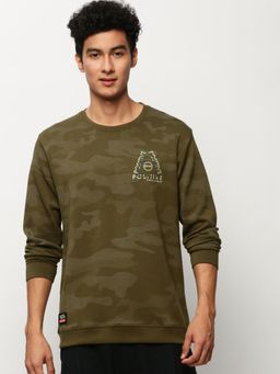 SHOWOFF - Men Round Neck Camouflage Olive Sweatshirt