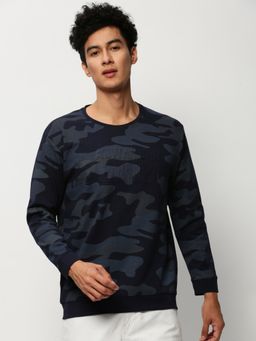 SHOWOFF - Men Round Neck Camouflage Navy Blue Sweatshirt