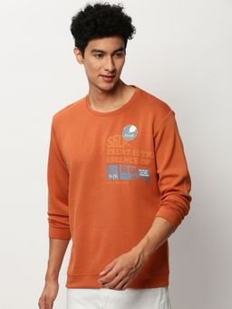 SHOWOFF - Men Round Neck Graphic Orange Sweatshirt