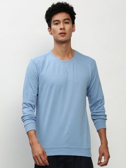 SHOWOFF - Men Round Neck Solid Blue Sweatshirt