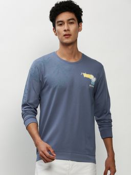 SHOWOFF - Men Round Neck Graphic Blue Sweatshirt