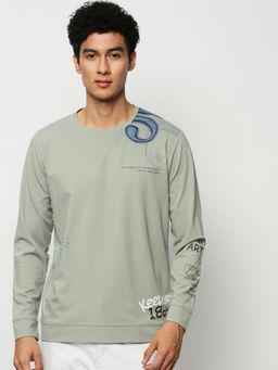 SHOWOFF - Men Round Neck Alphanumeric Sea Green Sweatshirt