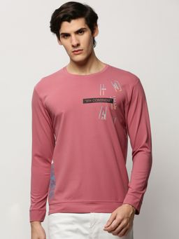 SHOWOFF - Men Round Neck Graphic Pink Sweatshirt