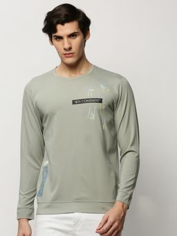 SHOWOFF - Men Round Neck Graphic Sea Green Sweatshirt