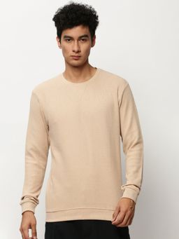 SHOWOFF - Men Round Neck Textured Peach Sweatshirt