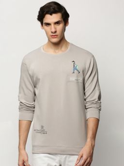 SHOWOFF - Men Round Neck Conversational Grey Sweatshirt