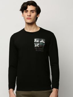 SHOWOFF - Men Round Neck Graphic Black Sweatshirt