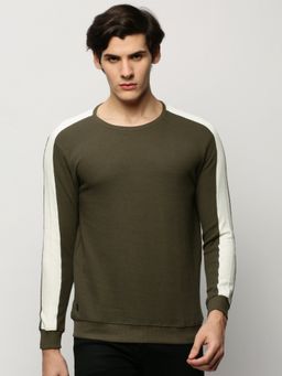 SHOWOFF - Men Round Neck Colorblock Olive Sweatshirt