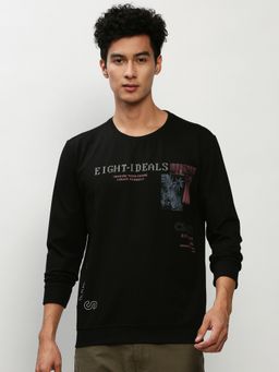SHOWOFF - Men Round Neck Graphic Black Sweatshirt