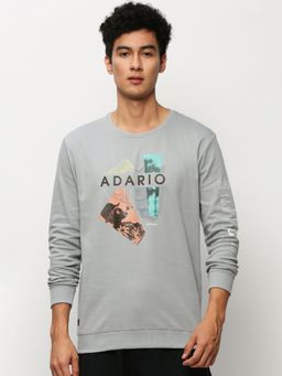 SHOWOFF - Men Round Neck Graphic Grey Sweatshirt