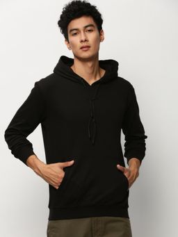 SHOWOFF - Men Hooded Solid Black Sweatshirt