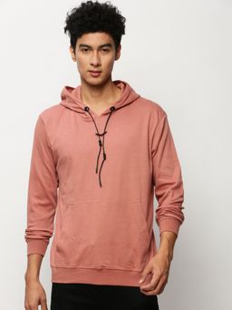 SHOWOFF - Men Hooded Solid Peach Sweatshirt
