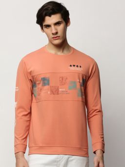 SHOWOFF - Men Round Neck Graphic Peach Sweatshirt