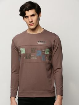SHOWOFF - Men Round Neck Graphic Taupe Sweatshirt