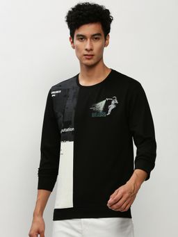 SHOWOFF - Men Round Neck Graphic Black Sweatshirt