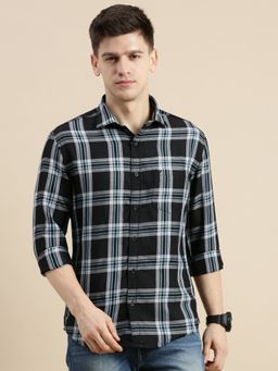 SHOWOFF - Men Long Sleeves Spread Collar Black Checked Slim Fit Shirt