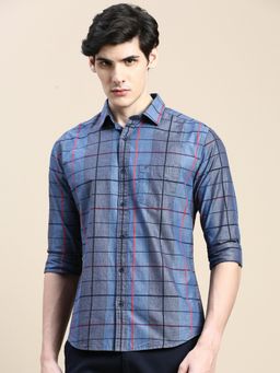 SHOWOFFFF - Men Long Sleeves Spread Collar Multi-Color Checked Slim Fit Shirt