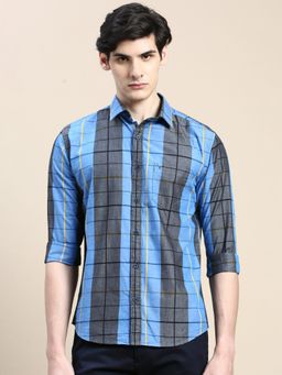 SHOWOFFFF - Men Long Sleeves Spread Collar Multi-Color Checked Slim Fit Shirt
