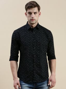SHOWOFF - Men Long Sleeves Spread Collar Black Printed Slim Fit Shirt