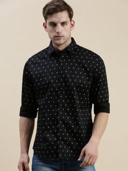 SHOWOFF - Men Long Sleeves Spread Collar Black Printed Slim Fit Shirt