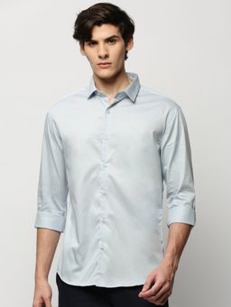 SHOWOFF - Men Long Sleeves Spread Collar Blue Solid Premium Shirt
