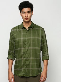SHOWOFF - Men Long Sleeves Spread Collar Green Windowpane Checks Premium Shirt