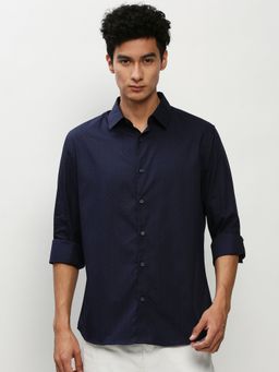 SHOWOFF - Men Long Sleeves Spread Collar Navy Blue Micro Ditsy Smart Shirt