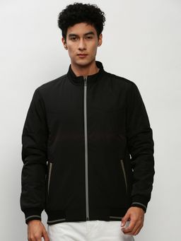 SHOWOFF - Men Solid Mock Collar Black Bomber Jacket