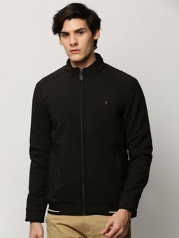 SHOWOFF - Men Solid Mock Collar Black Bomber Jacket