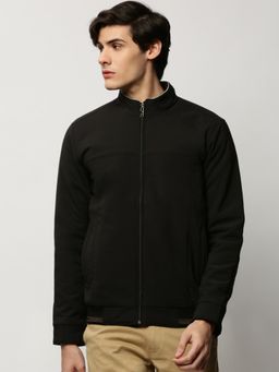 SHOWOFF - Men Solid Mock Collar Black Bomber Jacket