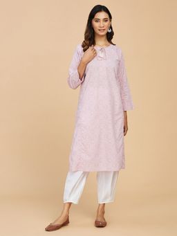Fabindia - Purple Cotton Printed Long Kurta