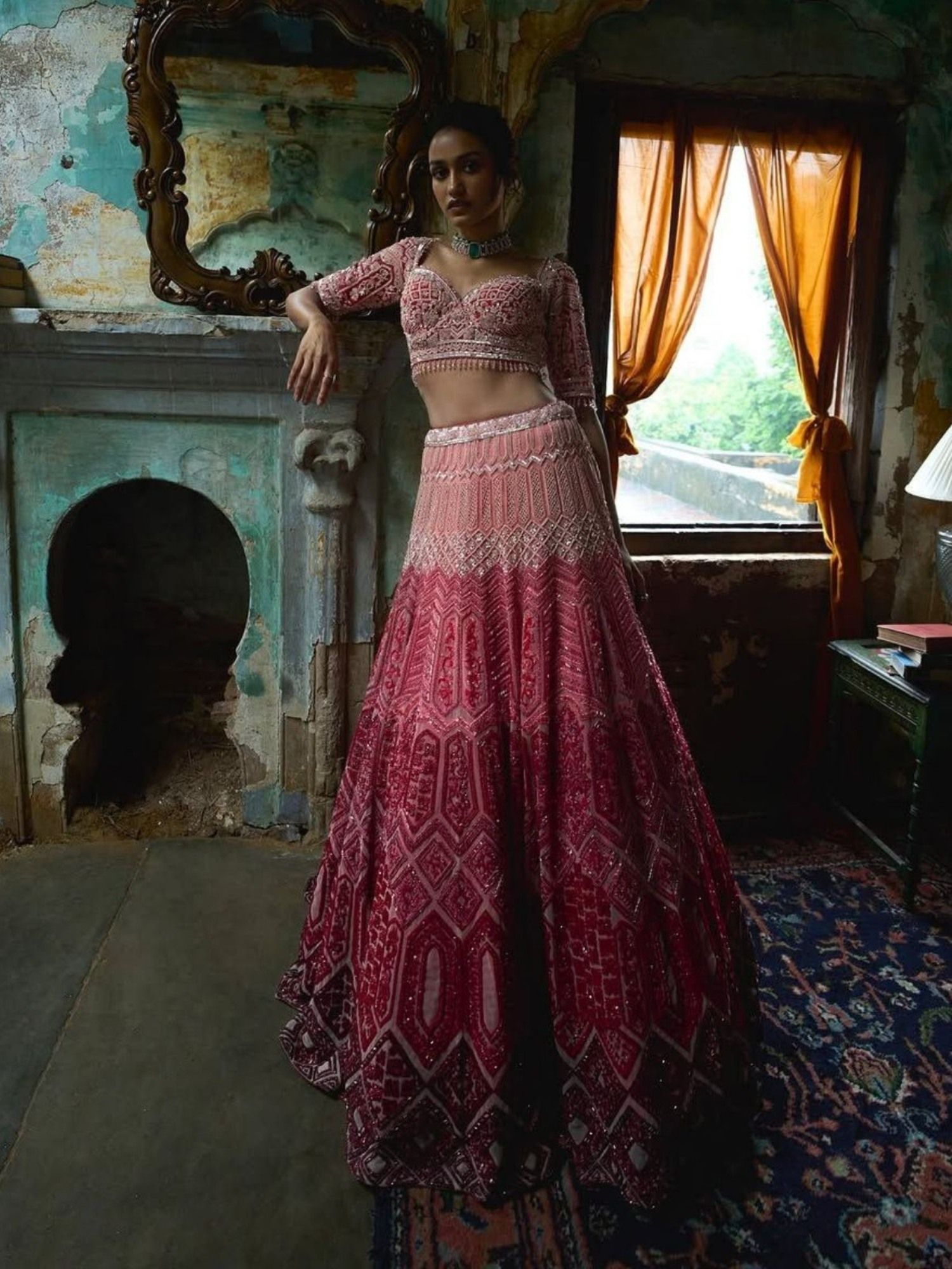 odette Multi-Color Georgette Embellished Semi Stitched Lehenga and Choli with Dupatta-picture-15