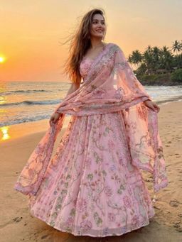 Odette - Peach Georgette Embellished Semi Stitched Lehenga and Choli with Dupatta