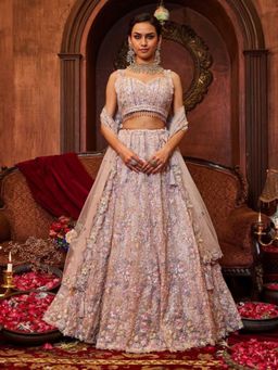 Odette - Light Lavender Georgette Embroidered Semi Stitched Lehenga and Choli with Dupatta