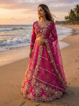 Odette - Magenta Georgette Embellished Semi Stitched Lehenga and Choli with Dupatta