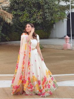 Odette - White Silk Blend Embellished Semi Stitched Lehenga and Choli with Dupatta