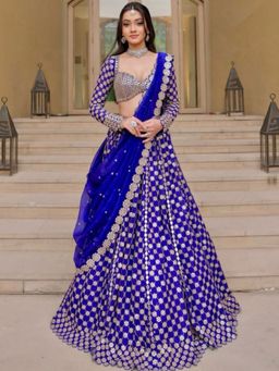 Odette - Royal Blue Georgette Embellished Semi Stitched Lehenga and Choli with Dupatta