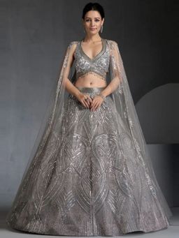 Odette - Grey Georgette Embellished Semi Stitched Lehenga and Choli with Dupatta