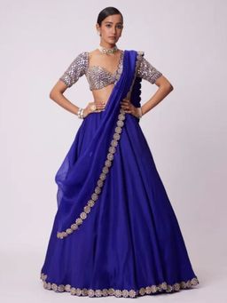 Odette - Royal Blue Georgette Embellished Semi Stitched Lehenga and Choli with Dupatta