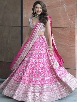 Odette - Pink Georgette Embellished Semi Stitched Lehenga and Choli with Dupatta