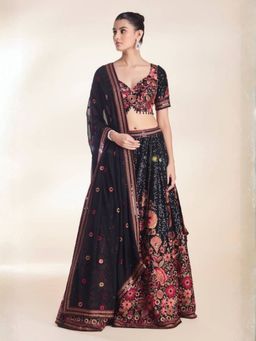 Odette - Black Georgette Embellished Semi Stitched Lehenga and Choli with Dupatta