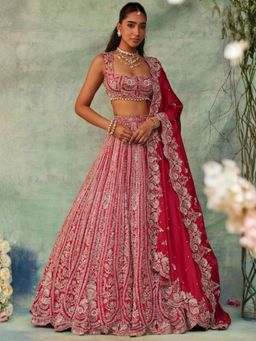 Odette - Pink Silk Blend Embellished Semi Stitched Lehenga and Choli with Dupatta