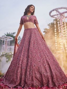 Odette - Pink Chinon Silk Embellished Semi Stitched Lehenga and Choli with Dupatta