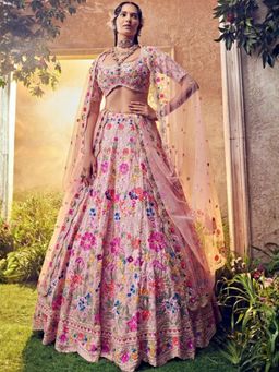 Odette - Pink Georgette Embroidered Semi Stitched Lehenga and Choli with Dupatta