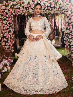 Odette - Off White Net Embellished Semi Stitched Lehenga and Choli with Dupatta