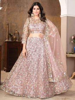 Odette - Pink Net Embellished Semi Stitched Lehenga and Choli with Dupatta