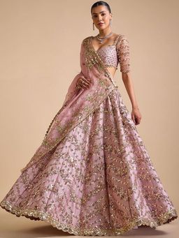Odette - Pink Chinon Silk Embellished Semi Stitched Lehenga and Choli with Dupatta