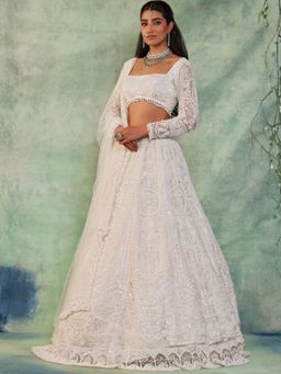 Odette - White Net Embellished Semi Stitched Lehenga and Choli with Dupatta